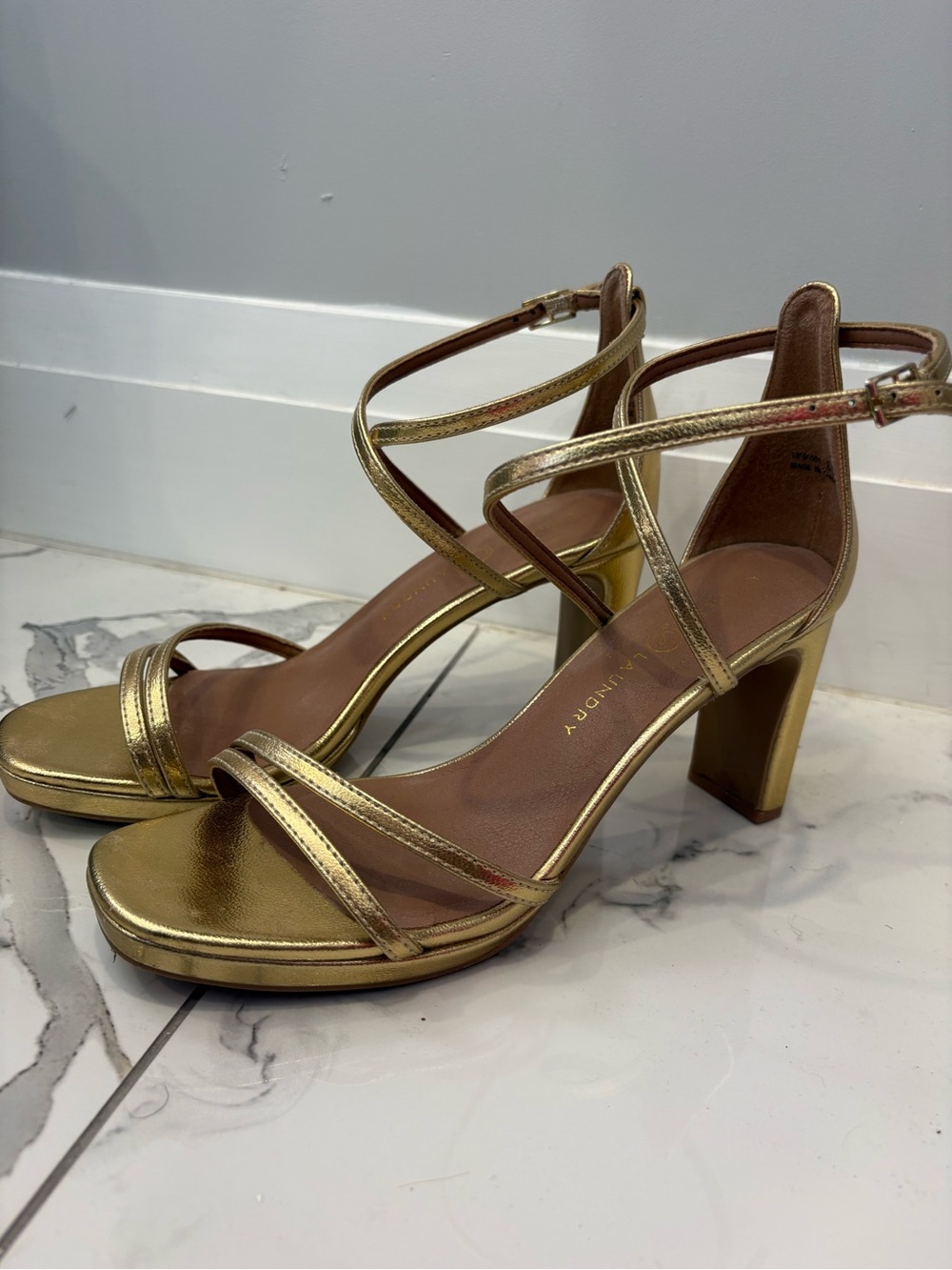 Chinese Laundry Metallic Gold Strappy Block Heel Sandals